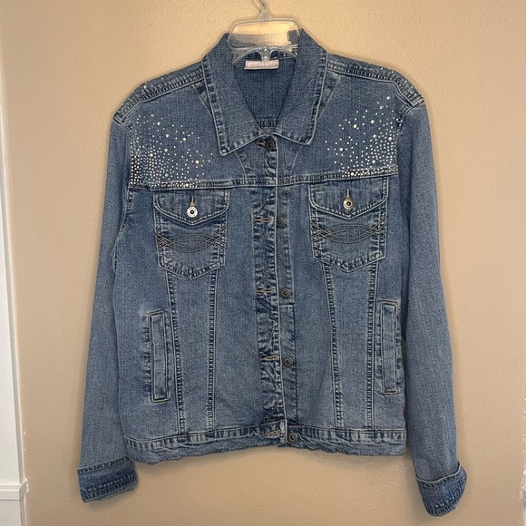 Ethyl Jackets & Blazers - Ethyl Embellished Blue Denim Jacket Size Large